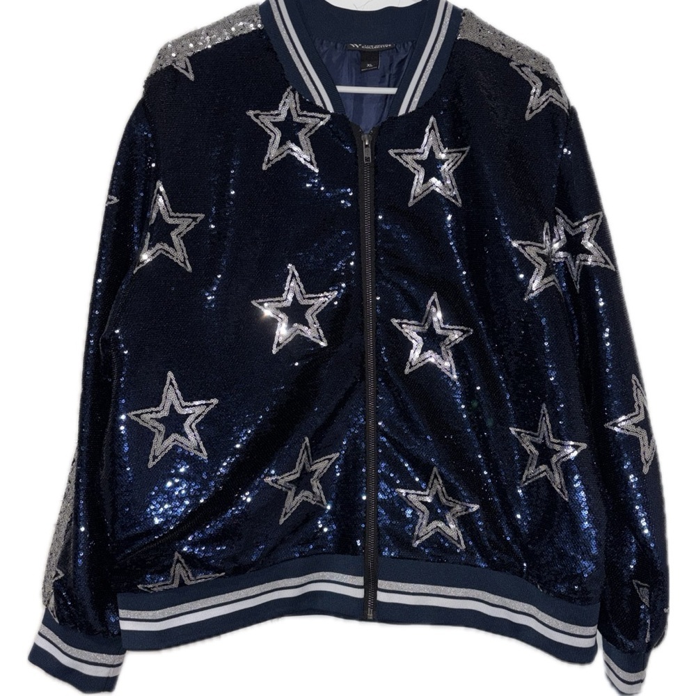 The Wild Collective - Dallas Cowboys Sequin Star Bomber Jacket - XL